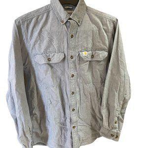 Carhartt Work Shirt Blue Cotton Mens Button down Size Small Relaxed Fit